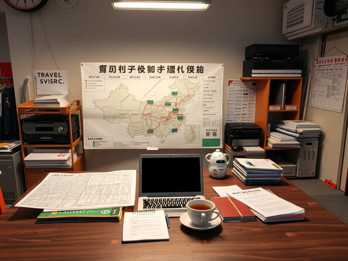 环宇旅行咨询台，地图与资料摆放整齐