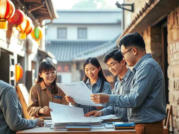 团队在潮汕古城进行寻宝活动